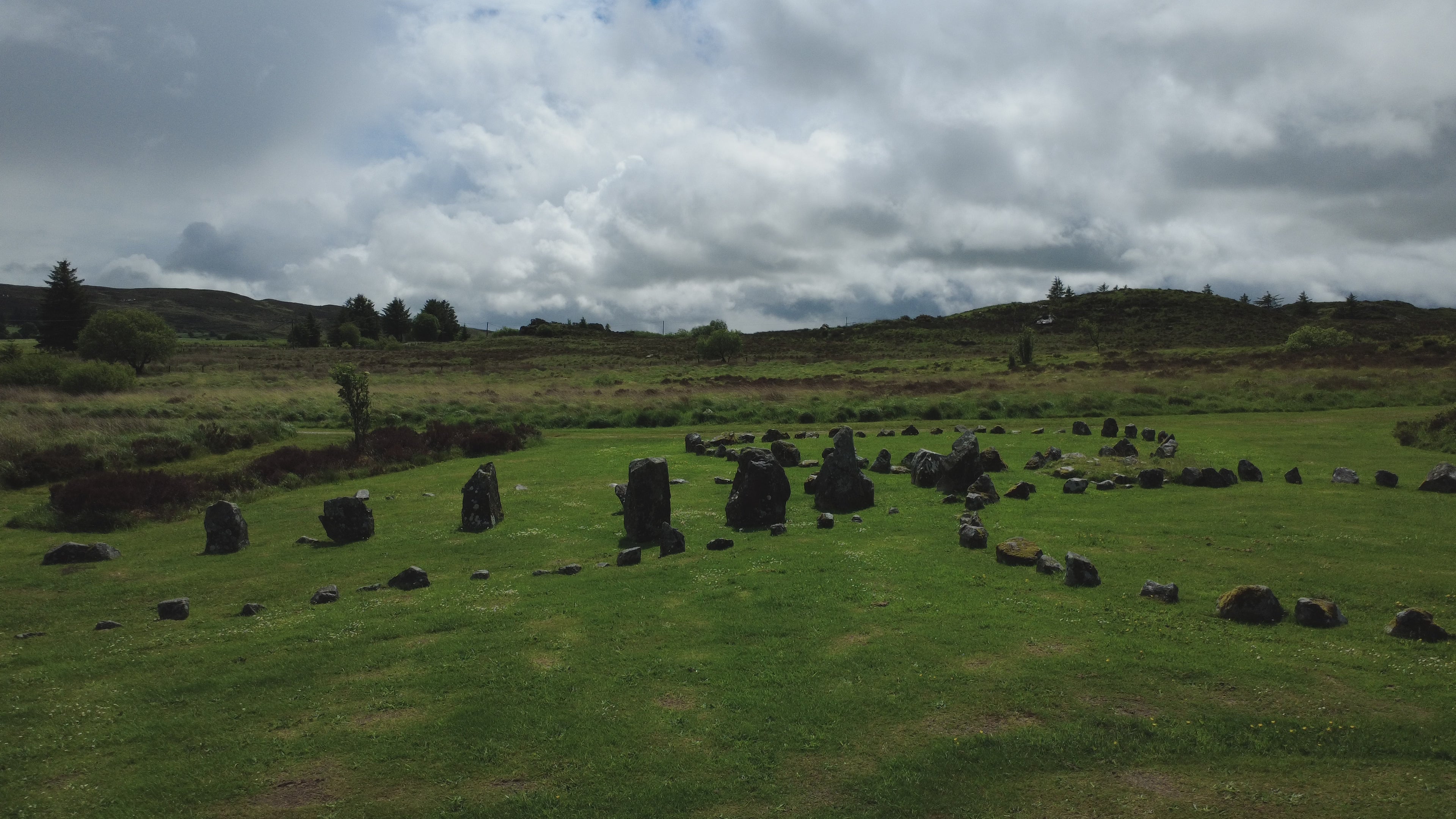 Beaghmore Stone Circles — Aerial Drone Pan Shot | 4K Stock Footage