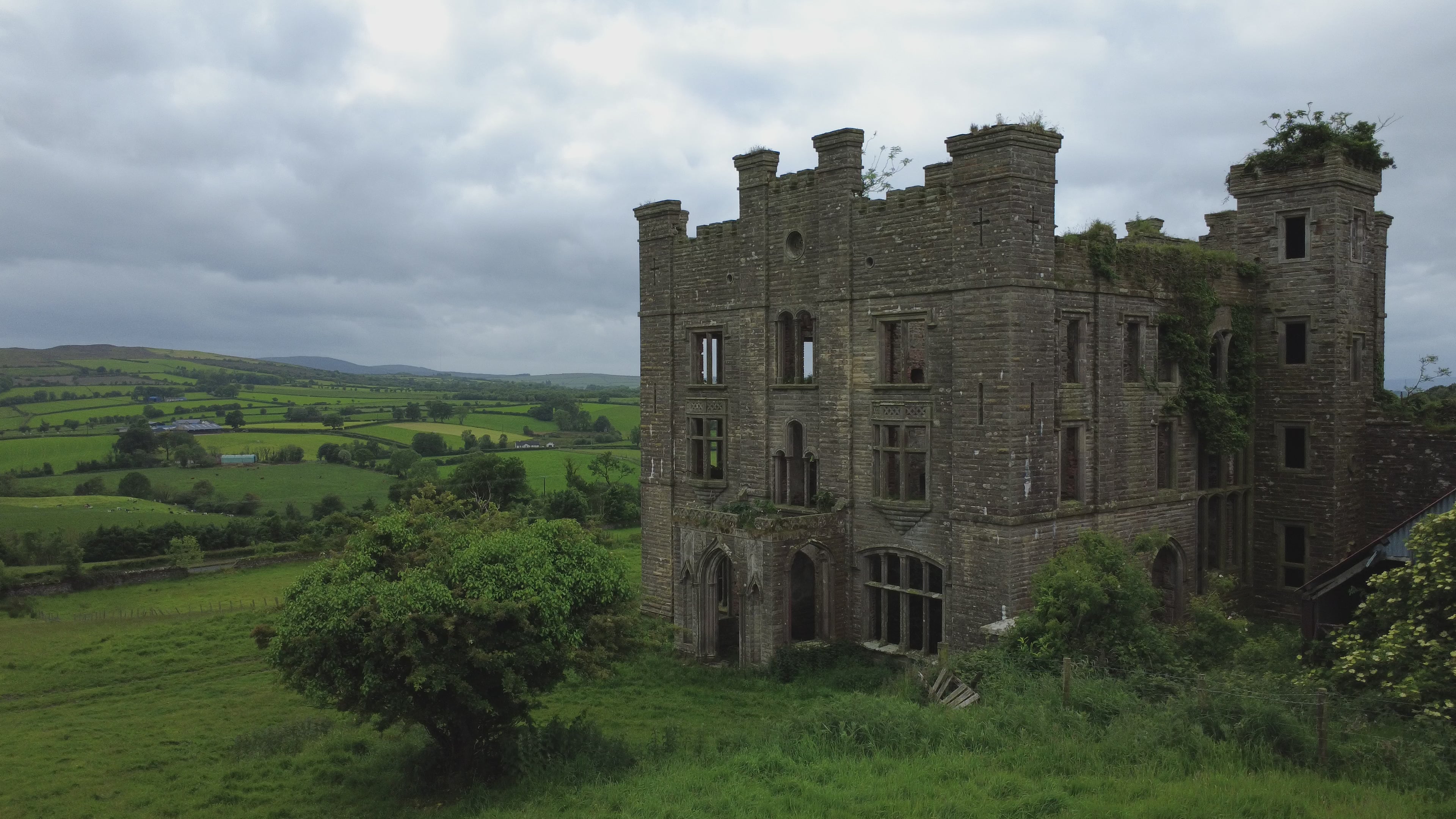 Altinaghree Castle — Drone Pan Side to Front, County Tyrone | 4K Cinematic Stock Footage