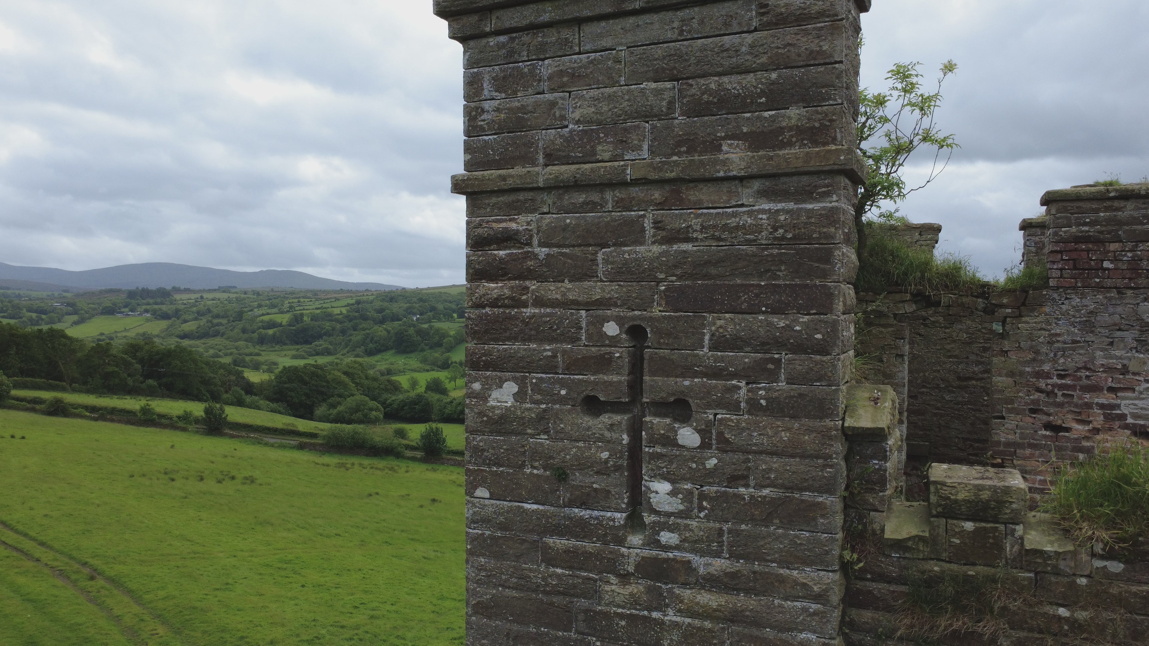 Altinaghree Castle Wall Detail and Aerial Pan, County Tyrone | 4K Cinematic Stock Footage